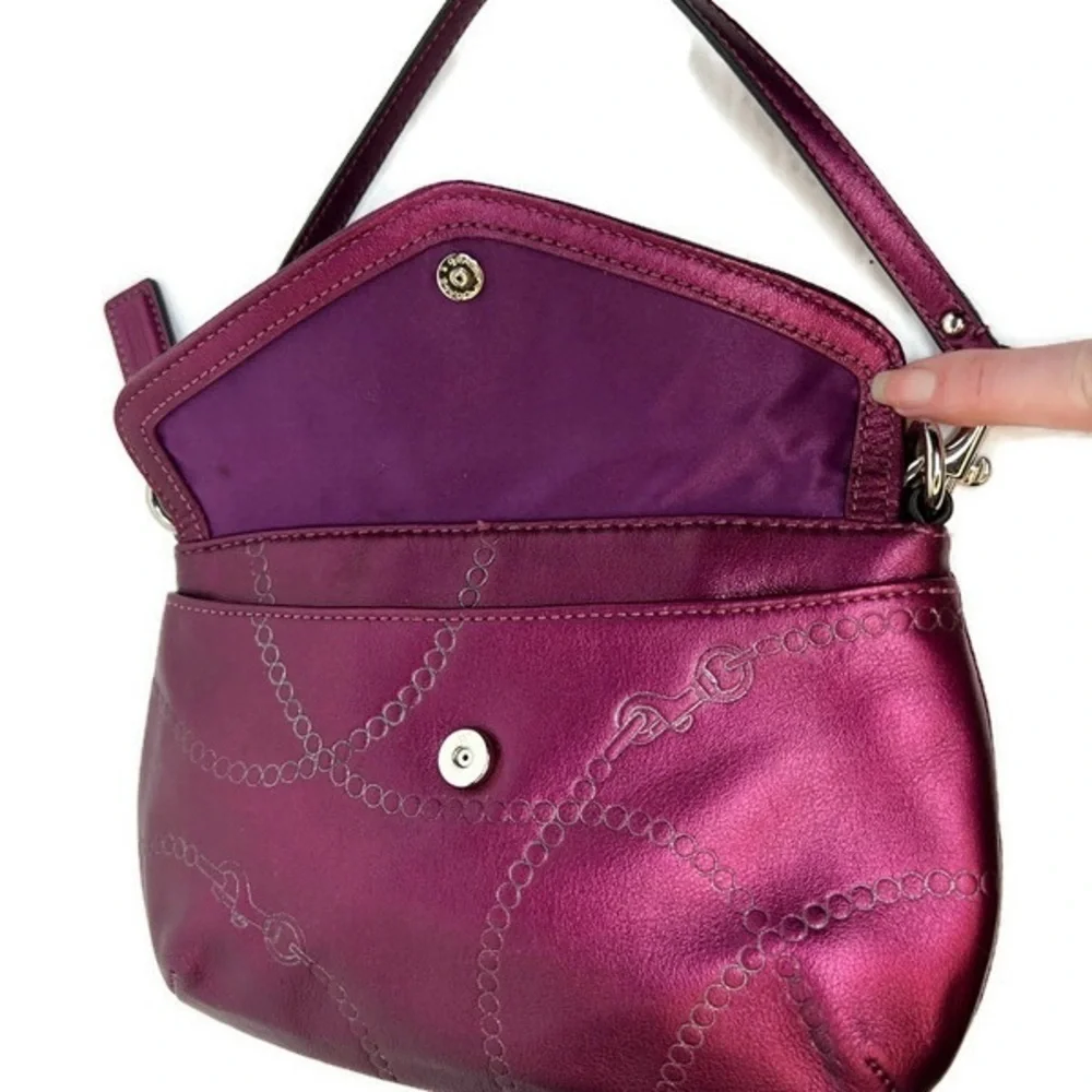 Coach Large Jewel leather Magenta Metallic Wristlet 44596 Clutch Bag